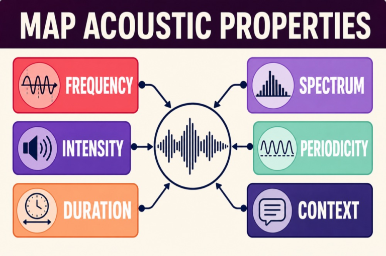 Acoustic speech map connecting frequency, intensity, duration, spectrum, periodicity, and context