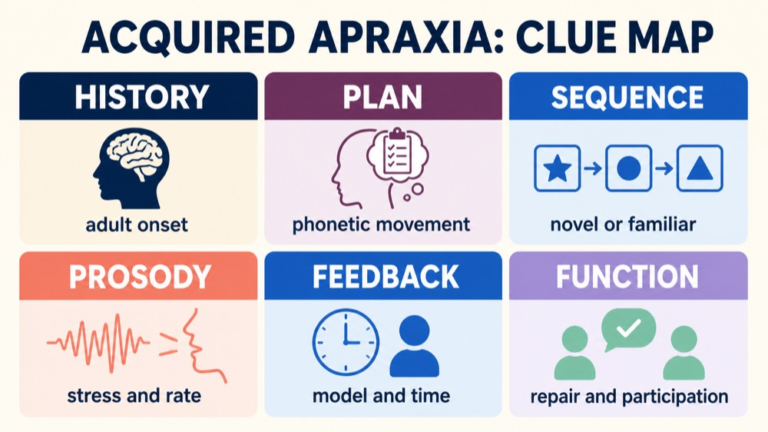 Acquired apraxia of speech map connecting adult history, phonetic sequences, prosody, execution, language, and function