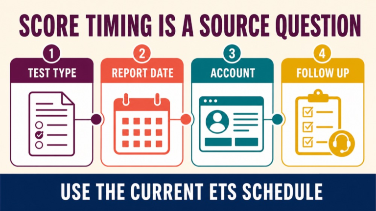 A visual guide to selecting a Praxis test, date, and delivery method in the ETS score-reporting calendar