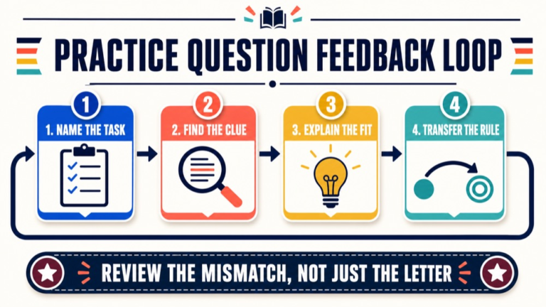 Praxis SLP practice question feedback loop infographic