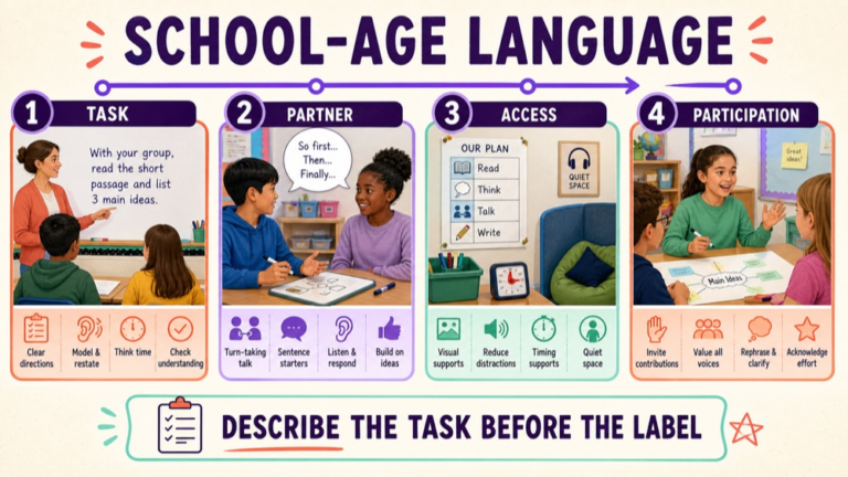 Classroom language context map showing task demand, learner response, support, and participation
