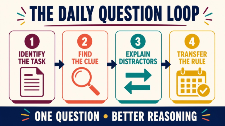 Four-pass daily review loop for an SLP Praxis question of the day