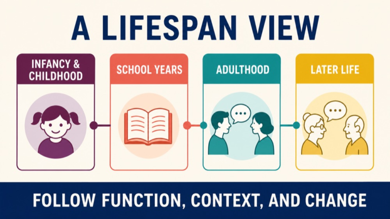 Comparison map separating speech, language, cognition-communication, hearing access, social communication, and participation