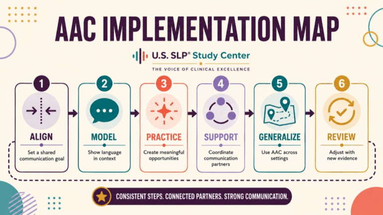 Aac implementation concept map showing the core domains and clinical questions