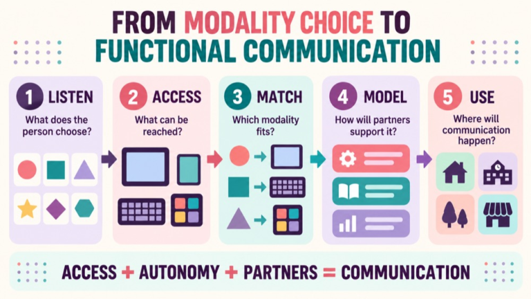 Aided vs unaided aac infographic showing context, evidence, and proportionate next steps