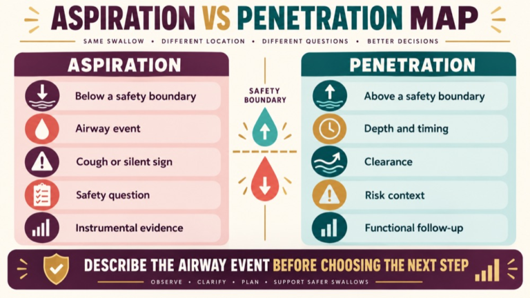 Aspiration vs penetration concept map showing the core domains and clinical questions