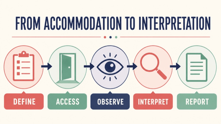 Assessment accommodations infographic showing context, evidence, and proportionate next steps