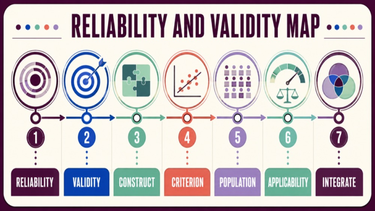 Assessment reliability and validity concept map showing the core assessment domains and clinical questions