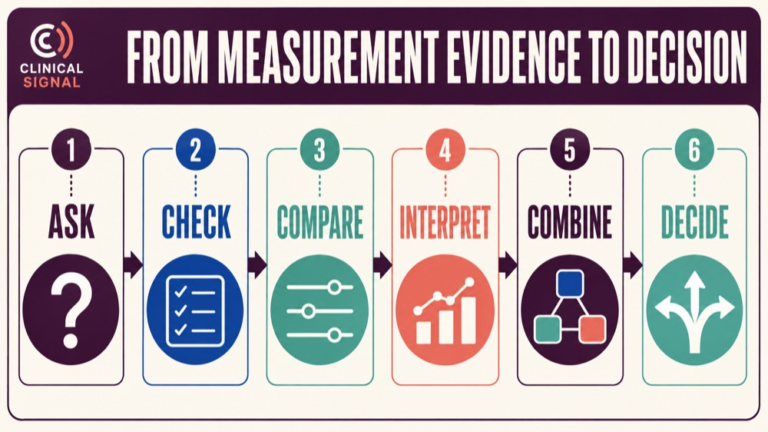 Assessment reliability and validity infographic showing context, evidence, and proportionate next steps
