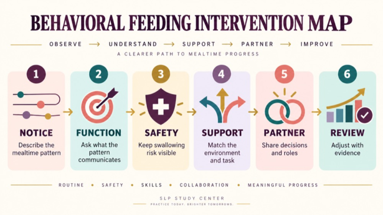 Behavioral feeding intervention concept map showing the core domains and clinical questions