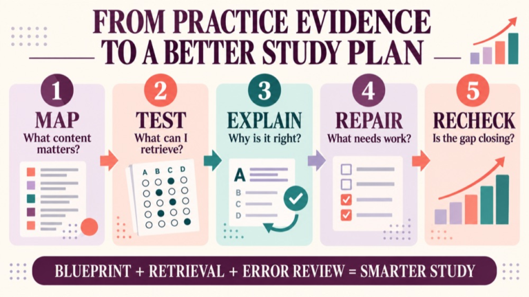 Best way to study for slp praxis infographic showing context, evidence, and proportionate next steps