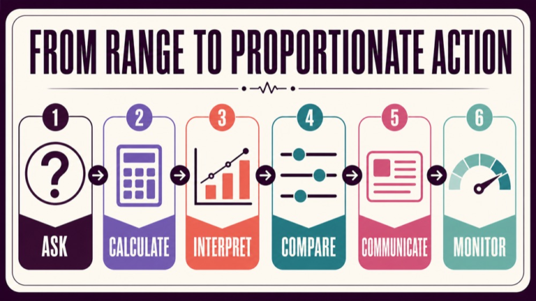 Confidence intervals in assessment infographic showing context, evidence, and proportionate next steps