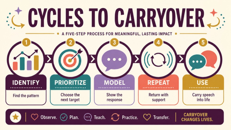 Cycles approach phonology infographic showing context, evidence, and proportionate next steps