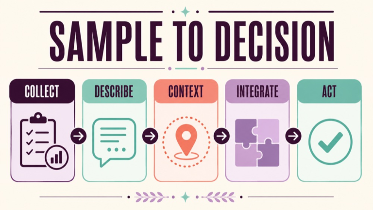 Discourse assessment infographic showing the path from a connected language sample to a functional interpretation