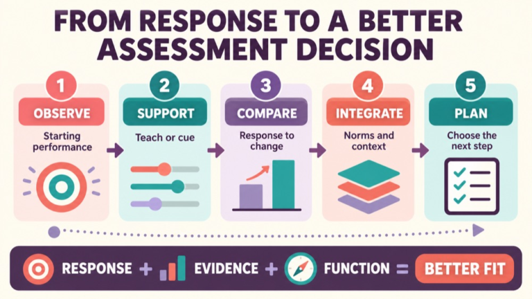 Dynamic vs standardized assessment infographic showing context, evidence, and proportionate next steps