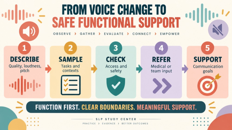 Dysphonia vs aphonia infographic showing context, evidence, and proportionate next steps
