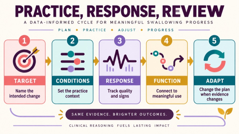 Effortful swallow infographic showing context, evidence, and proportionate next steps