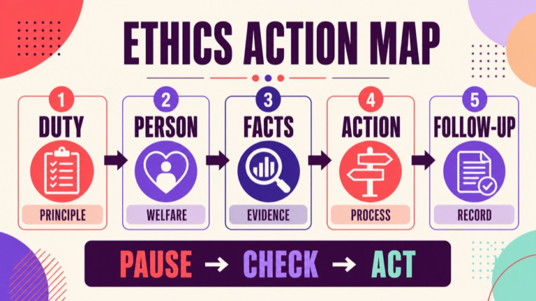 Ethics Speech-Language Pathology Praxis questions showing a principle person facts action follow-up map