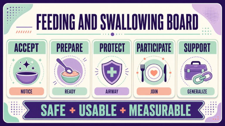 Feeding and Swallowing Praxis practice questions showing a feeding and swallowing review board