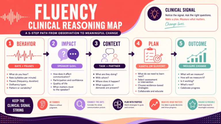Fluency disorders Praxis practice questions showing an evidence to plan fluency assessment map