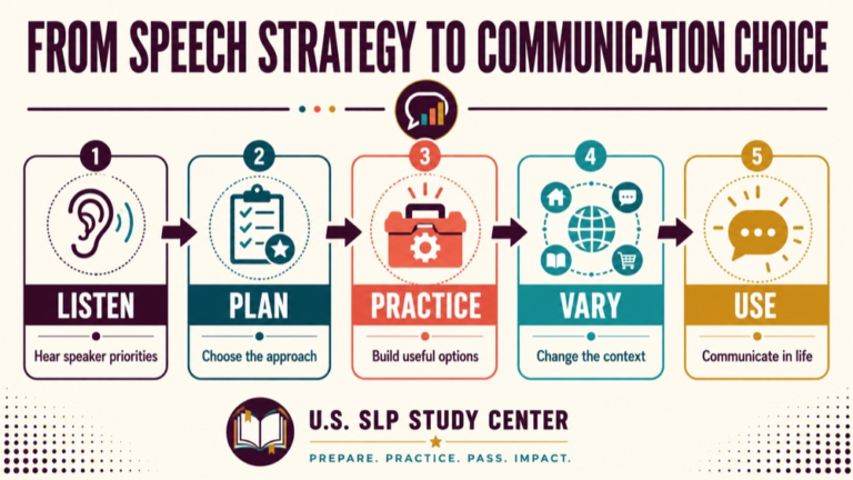 Fluency shaping infographic showing context, evidence, and proportionate next steps