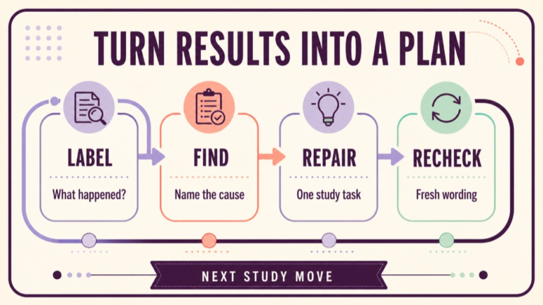 Free SLP Praxis practice test review loop from answer status to focused next study task