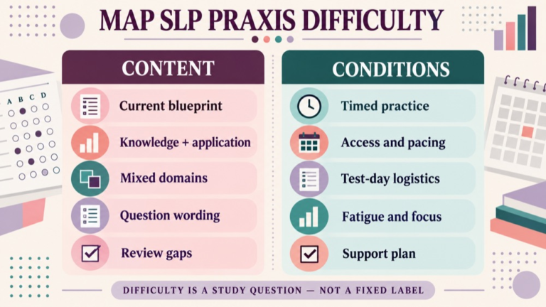 How hard is the praxis for speech pathology concept map showing the core domains and clinical questions