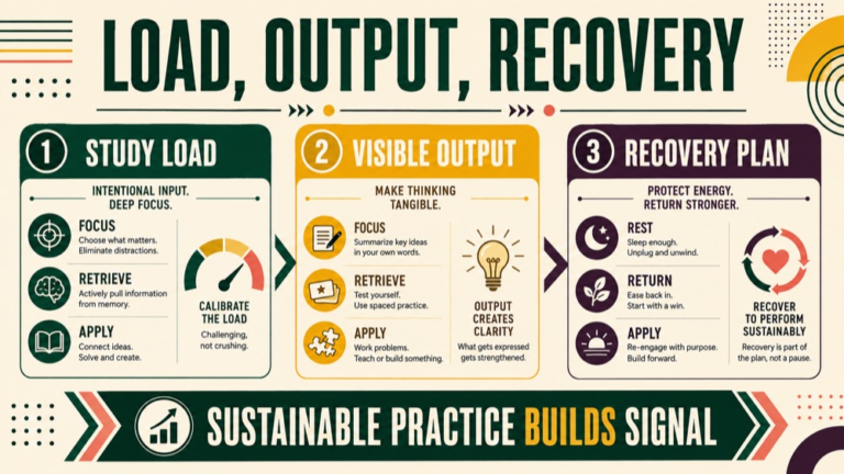 how many hours to study for slp praxis infographic showing load, output, recovery