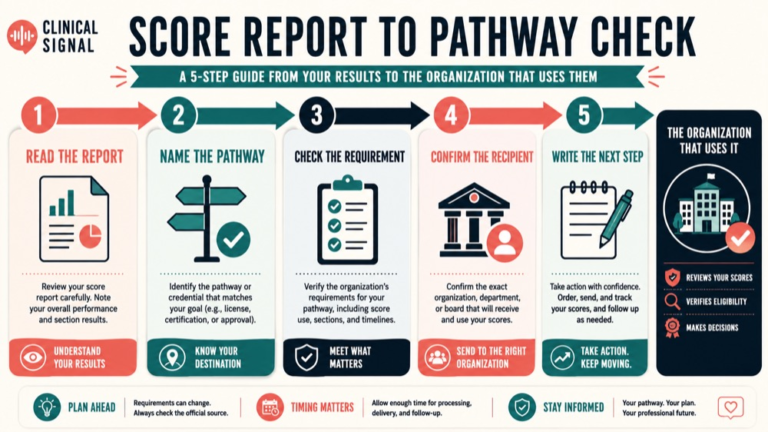 how to read a praxis score report infographic showing score report to pathway check