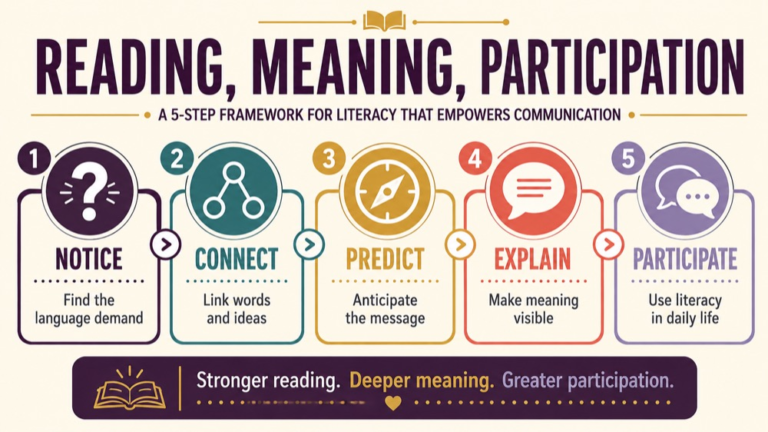 Literacy language intervention infographic showing context, evidence, and proportionate next steps