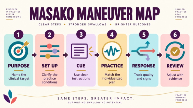 Masako maneuver concept map showing the core domains and clinical questions