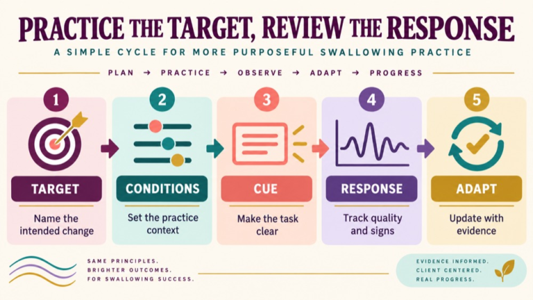 Masako maneuver infographic showing context, evidence, and proportionate next steps