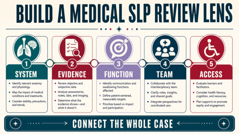 med slp praxis study guide infographic showing build a medical slp review lens