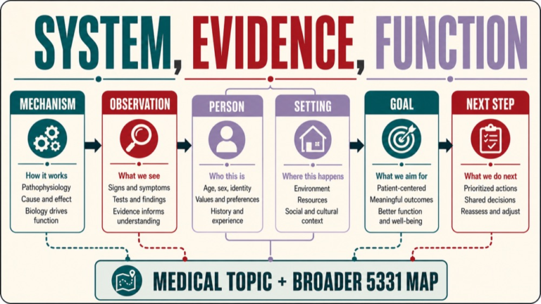 med slp praxis study guide infographic showing system, evidence, function