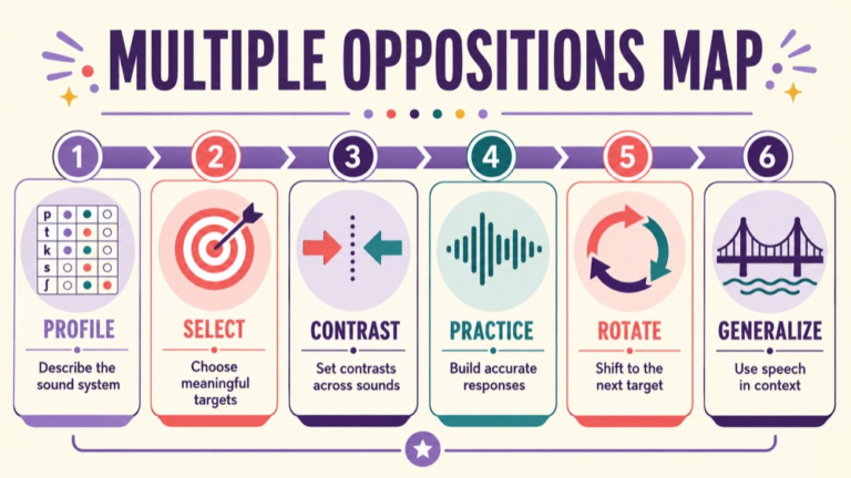 Multiple oppositions therapy concept map showing the core domains and clinical questions
