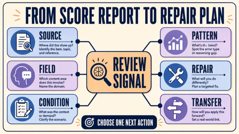 passing score praxis speech language pathology infographic showing from score report to repair plan
