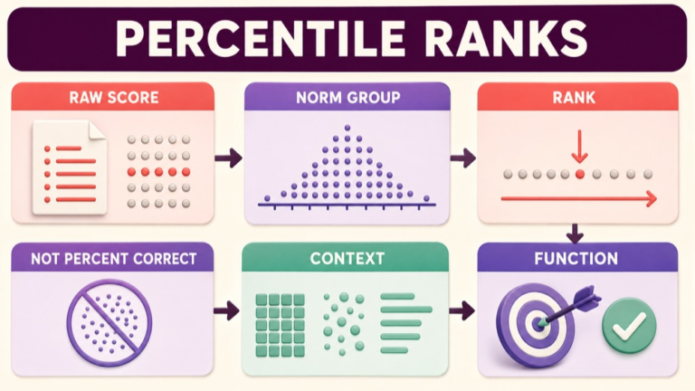 Percentile ranks speech assessment concept map showing the core domains and clinical questions