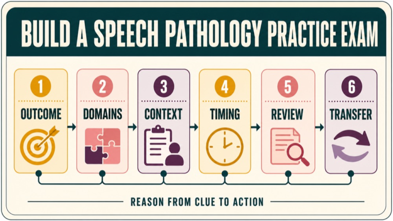 practice exam for speech language pathology infographic showing build a speech pathology practice exam
