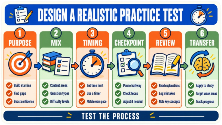 practice test for speech language pathology praxis infographic showing design a realistic practice test