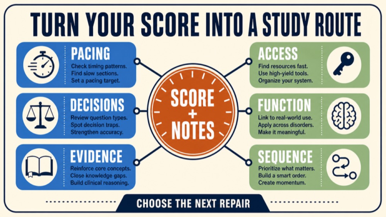 practice test for speech language pathology praxis infographic showing turn your score into a study route