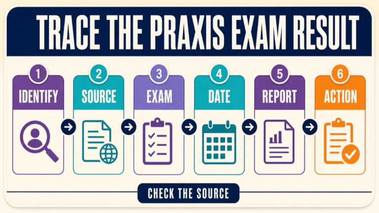 praxis exam results infographic showing trace the praxis exam result