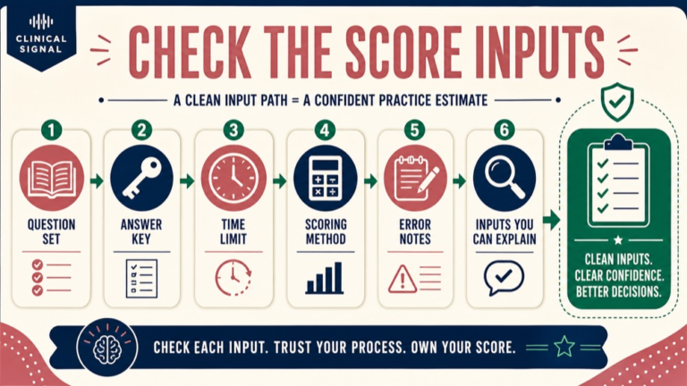 praxis score calculator infographic showing check the score inputs