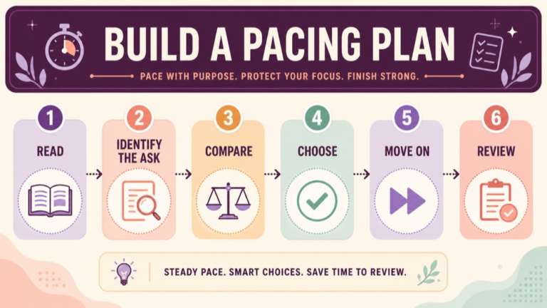 Praxis SLP exam format pacing checklist for reading, deciding, reviewing, and moving forward