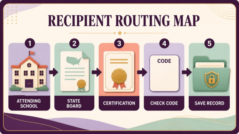 Praxis SLP score recipient selection map showing attending institution state agency and certification routes