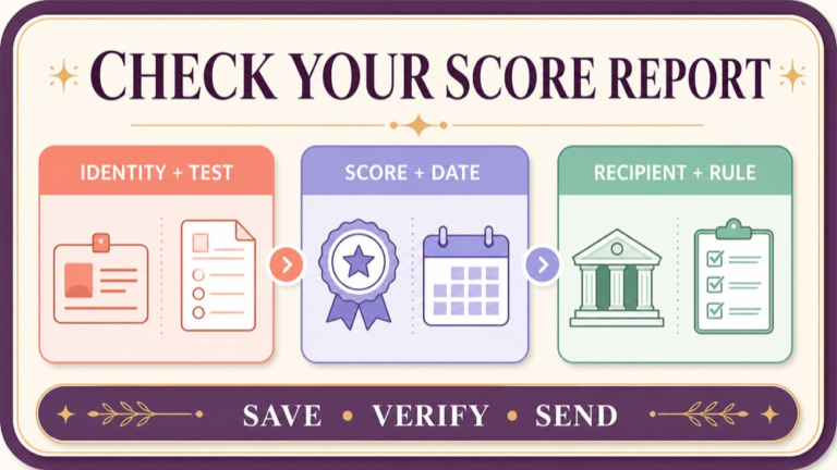 Praxis SLP score report checklist showing score details recipients requirements and study review