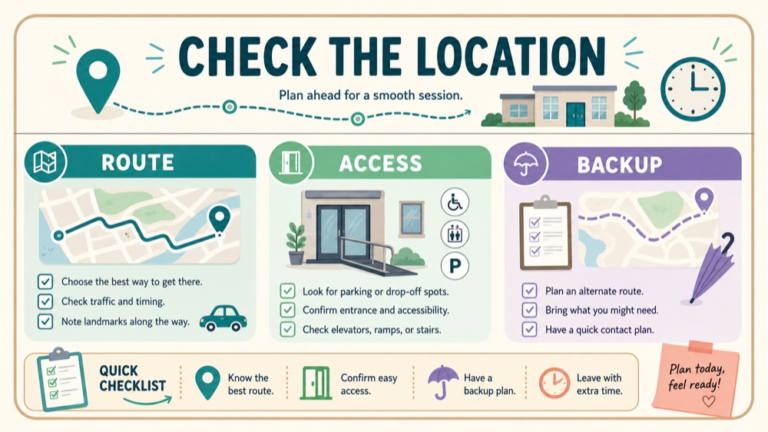 Praxis speech language pathology test center location fit checklist infographic