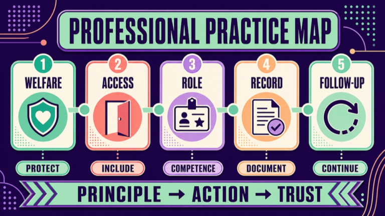 Professional Practice Praxis questions showing a principle person facts action follow-up map