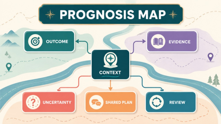 Prognosis speech language pathology concept map showing the core domains and clinical questions