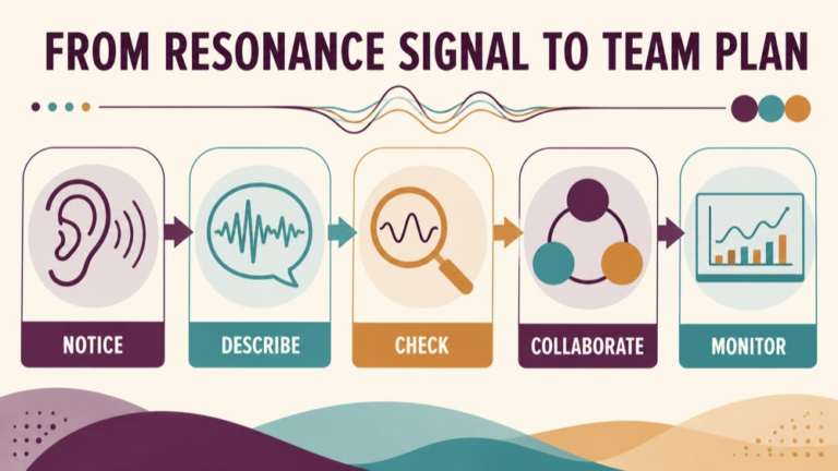 Resonance disorders assessment infographic showing context, evidence, and proportionate next steps