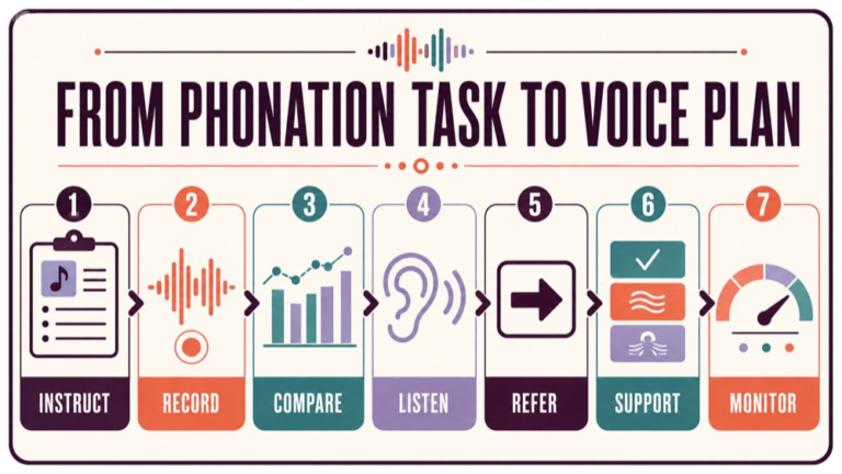 S z ratio voice assessment infographic showing context, evidence, and proportionate next steps